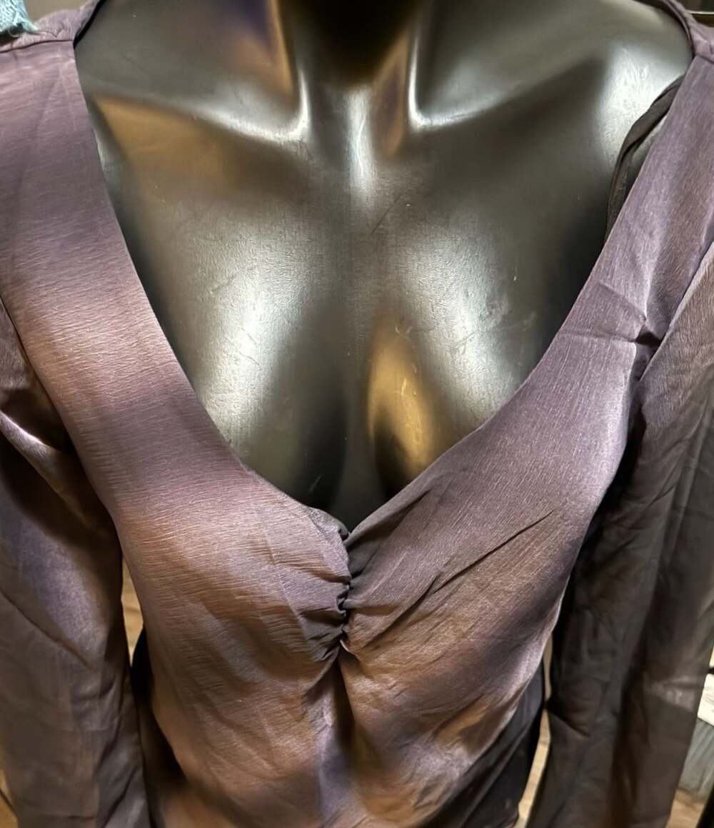 La Belle V-Neck Ruched Front Long Sleeve Satin Top Size 9